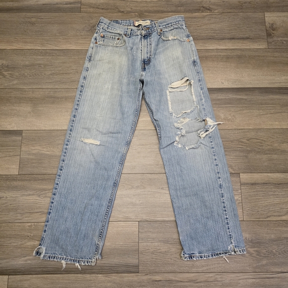 Levi's 569 Light Blue Distressed Men's Straight Jeans 30x32 - Picture 1 of 8